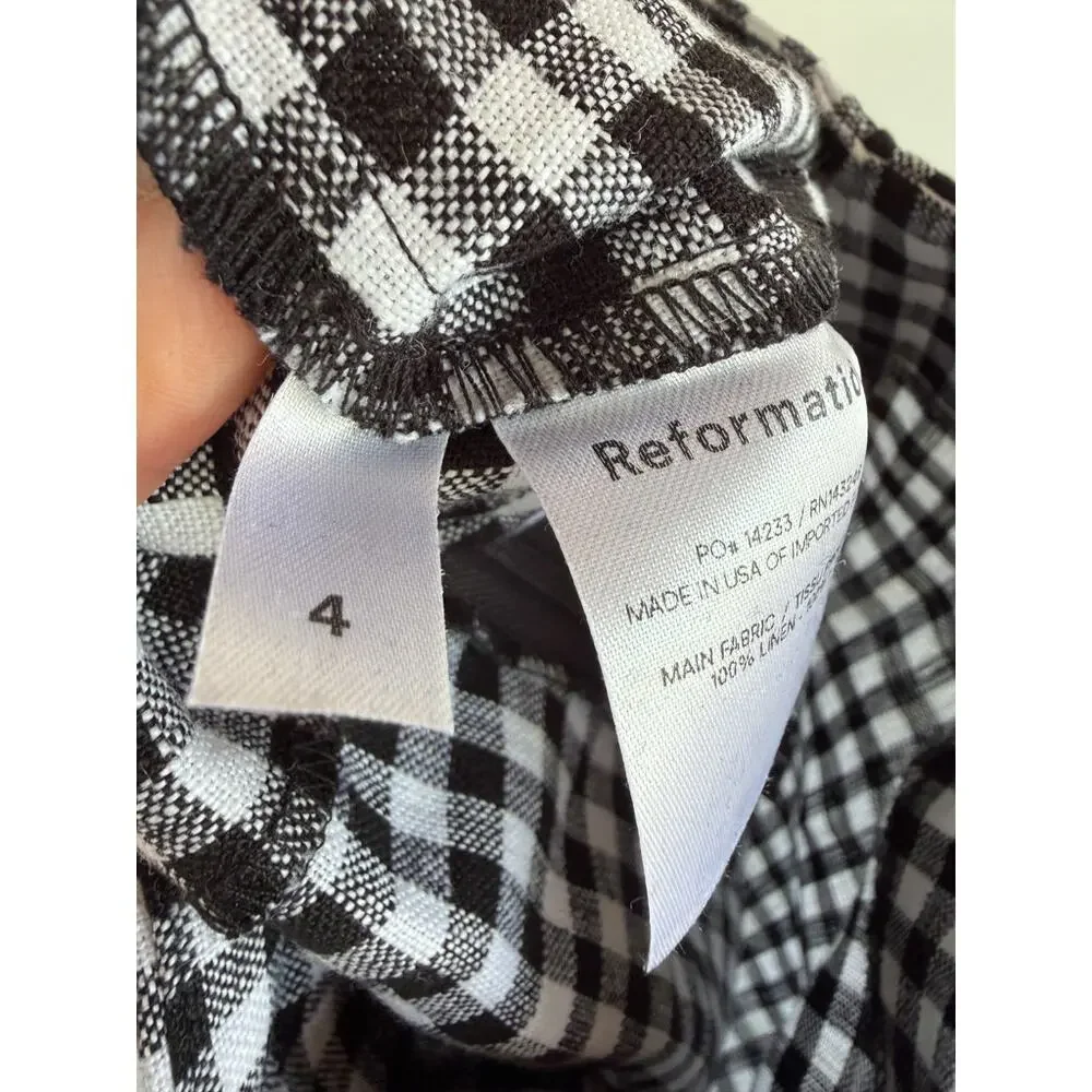 NWT Reformation Black & White Gingham Linen Pants Women's 4
